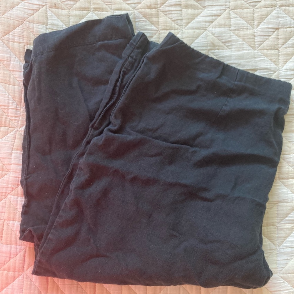 Black Cropped 100% Linen Pants